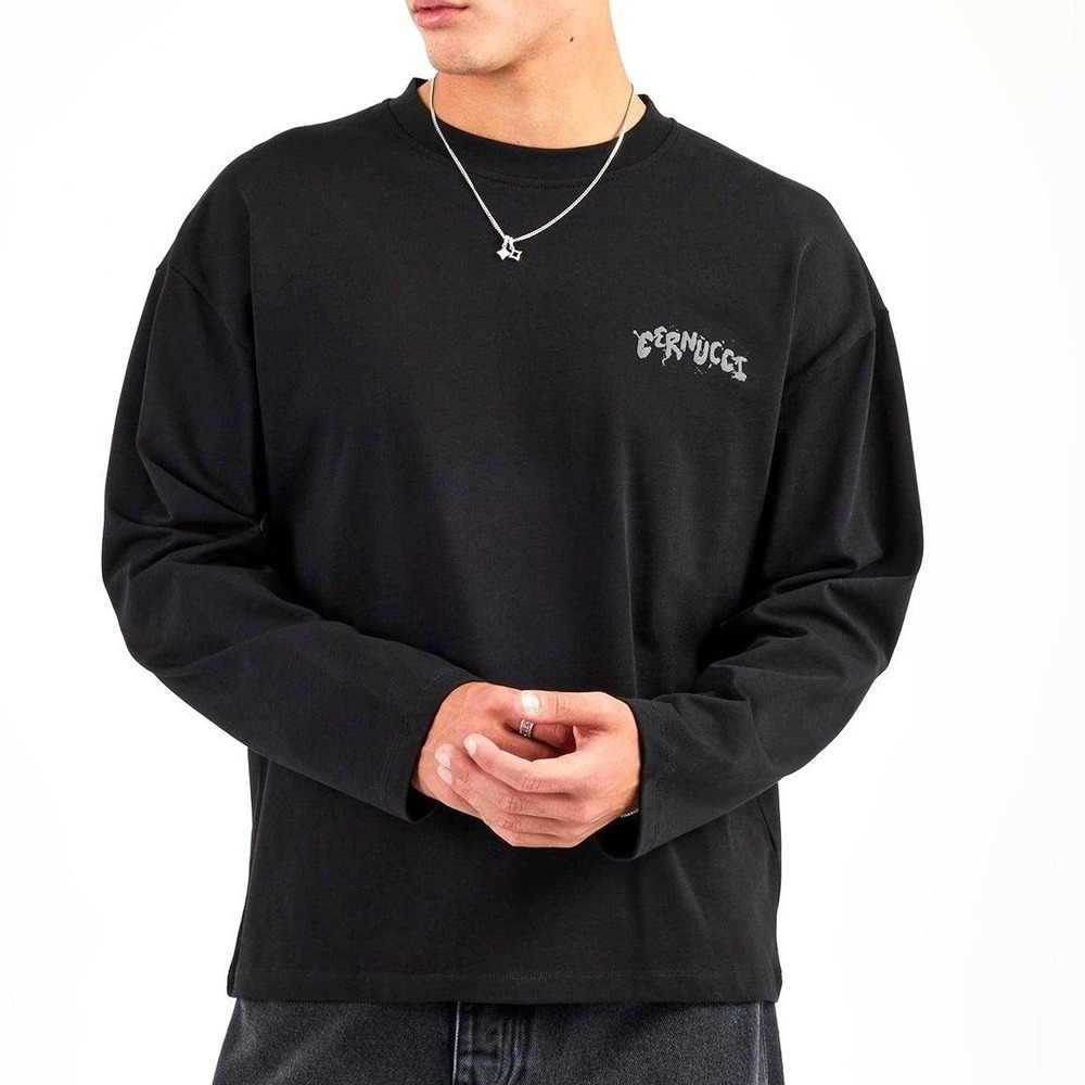 Cernucci Logo Long Sleeve T Shirt Black Streetwear Graphic Tee NWT Men's Size S